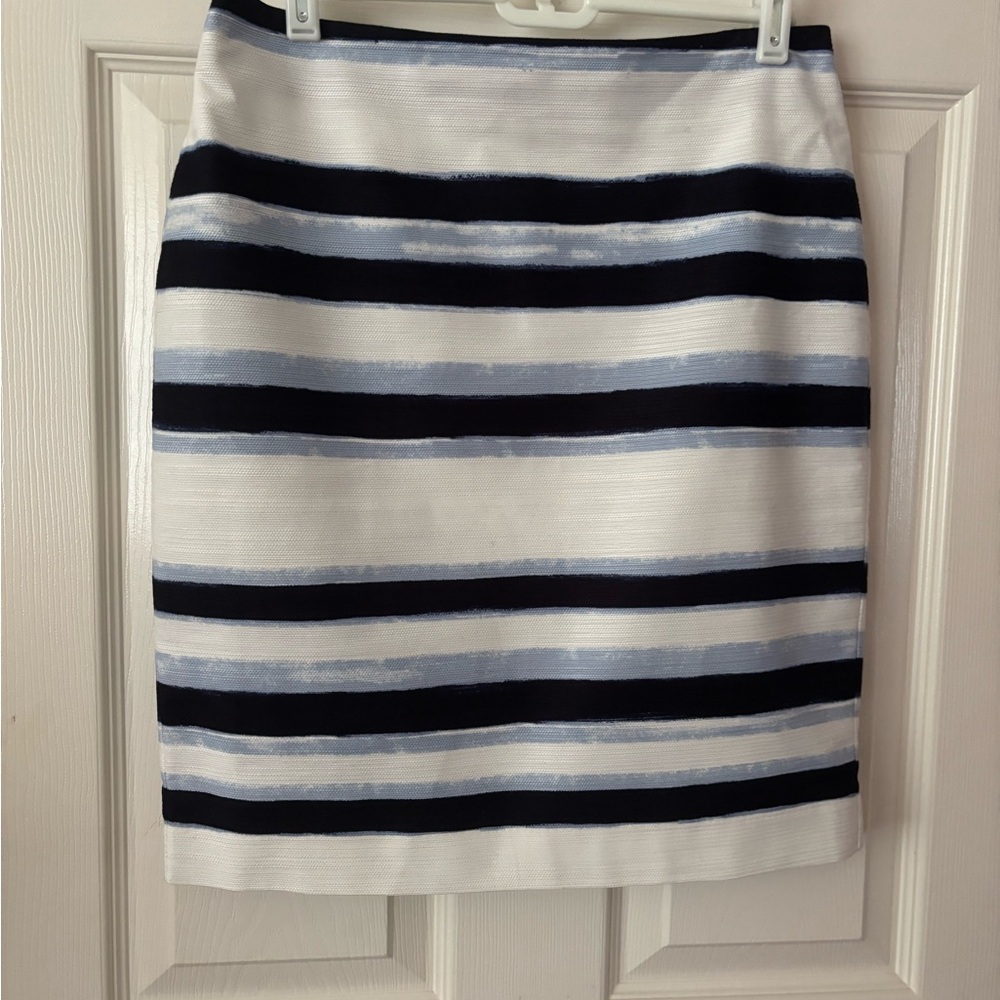 Ann Taylor Navy and White Striped Pencil Skirt